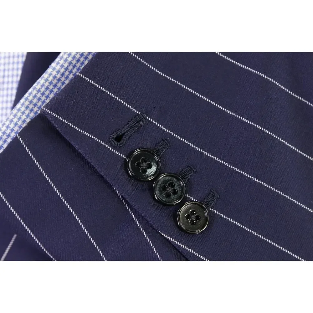 Ralph Lauren Purple Label Navy Blue Pinstripe 2-Btn Suit Jacket Blazer 42L